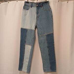 PacSun Women's High Rise Straight Leg Two-Tone Patch 90's  Denim Jeans Size 25